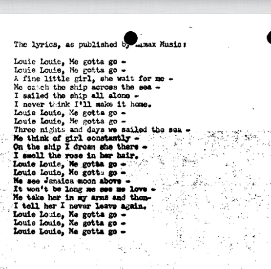Now ... do you want to know the dumbest part of all of this? The FBI knew what the ACTUAL lyrics were THE WHOLE TIME. The FBI received an official copy of the lyrics from the publisher in early 1964, and received the lyrics again in March 1965: