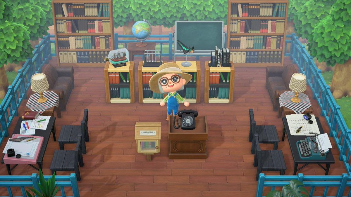 58. Une bibliothèque en plein air(Source :  https://www.reddit.com/r/AnimalCrossing/comments/g386ux/i_decided_to_make_an_outdoor_library/)