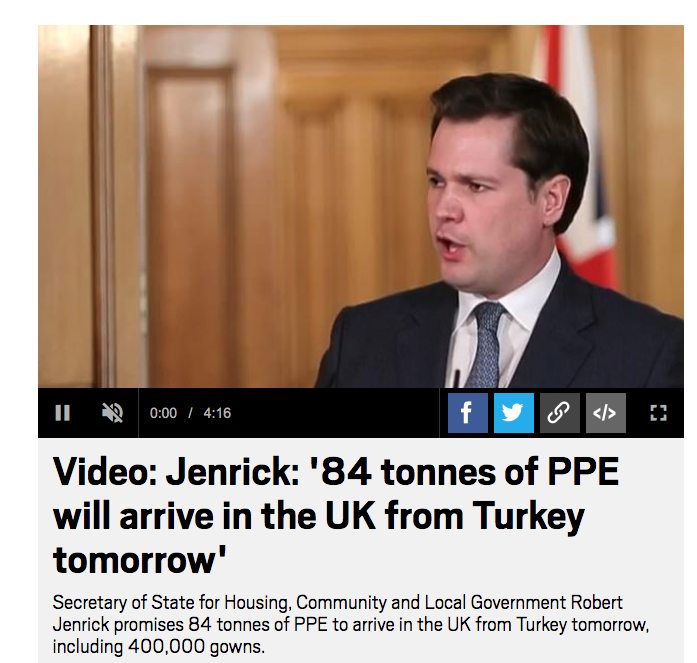 İNGiLİZ BAKAN AÇIKLADI...

"Yarın Türkiye'den 84 ton koruyucu sağlık malzemesi gelecek. 400,000 koruyucu giysi dahil olmak üzere..."

(Kaynak: SKY News)