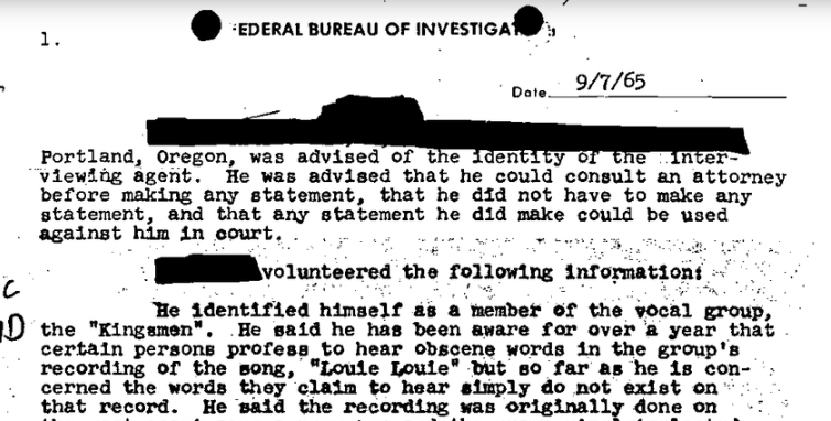 A full 18 months into the investigation, fresh out of other ideas, the FBI decided to just … ask one of The Kingsmen musicians about the song. He of course answered it was not obscene. 
