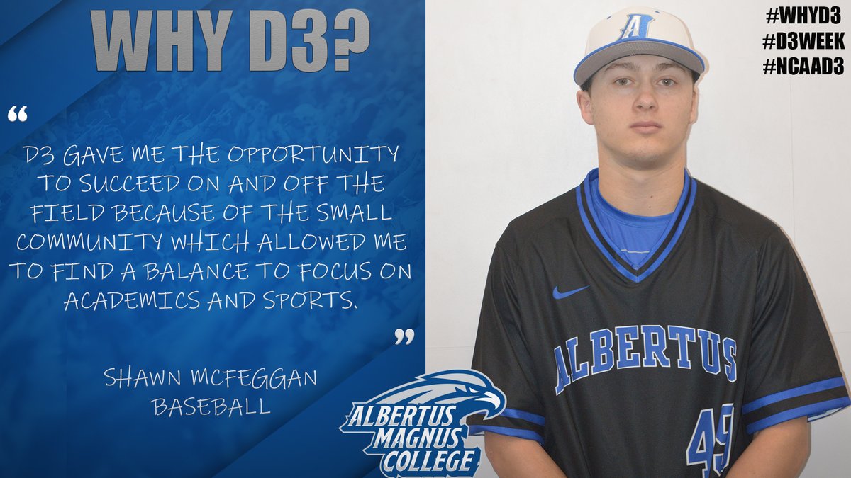 Albertus_Sports's tweet photo. As #d3week winds to a close, hear from Shawn McFeggan, Jay Palais and Matt Warren of @AlbertusCast on their #whyD3 decisions!

#d3week | #NCAAD3 | #whyD3 | #fearlessfalcons https://t.co/2xsnkPGHud