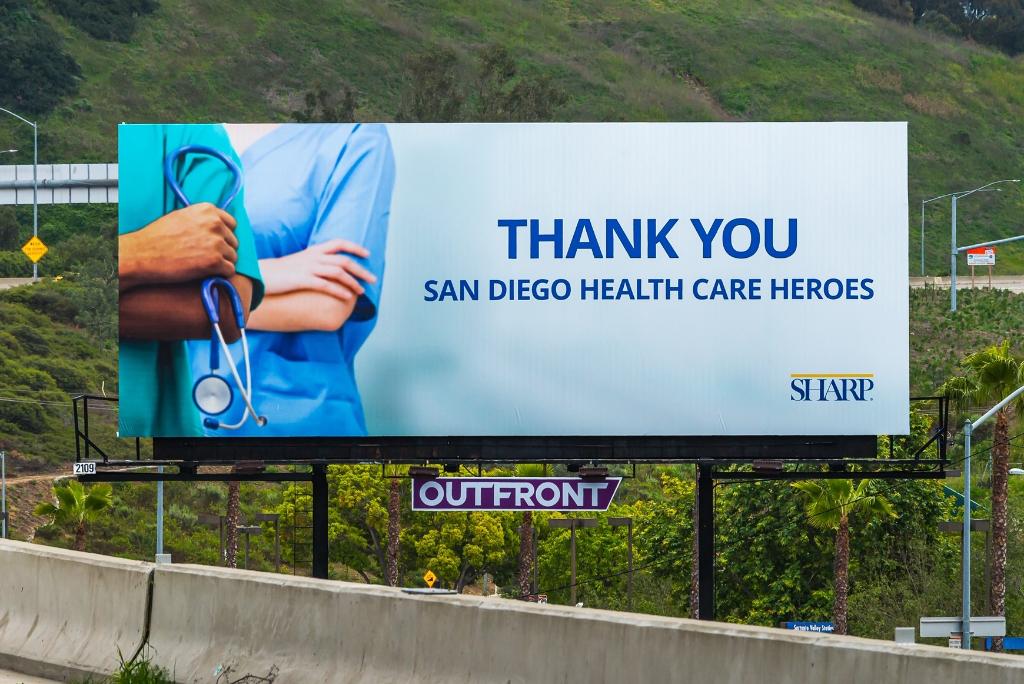 sharphealthcare's tweet photo. San Diego strong! We salute all our San Diego health care heroes, as we work together to care for our community. @ScrippsHealth @UCSDHealth @PalomarHealth @TriCityMedCtr @AlvaradoHosp @kpthrive https://t.co/OD8aacq6k6