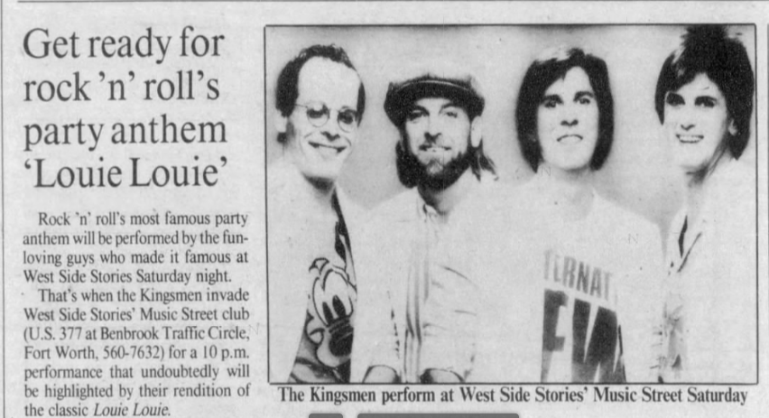 The group broke up in 1968, got back together briefly in the 1970s, then started toured again in the 1980s. A version of the group still performs to this day. The band is pictured in a Fort Worth Star-Telegram show preview in 1989: