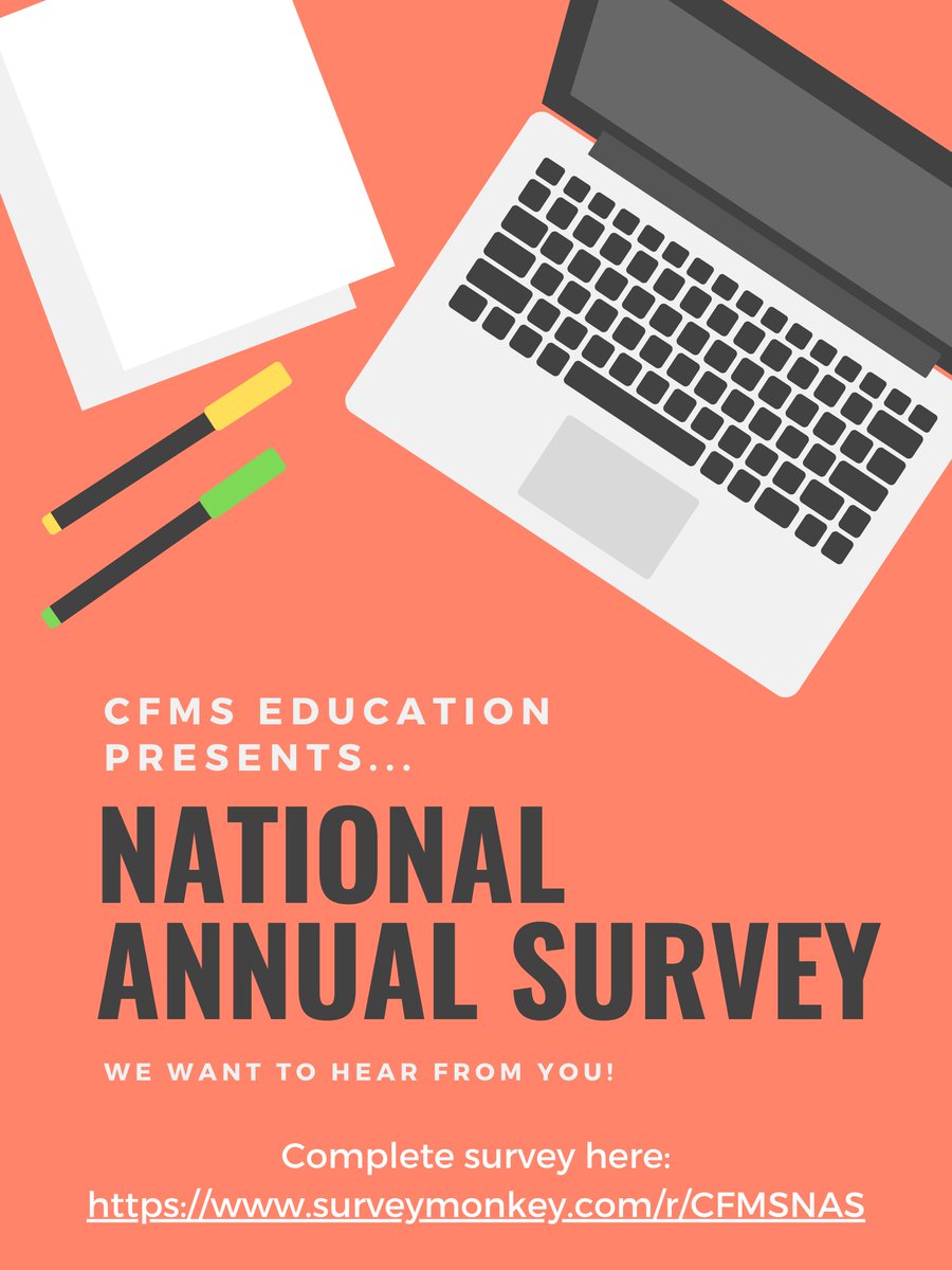 The CFMS National Annual Survey is an inaugural survey launched by the Education portfolio to survey CFMS members on various aspects of our organization! In completing this, you will be eligible for a $250 Amazon Gift Card &amp; $50 weekly gift card prizes. surveymonkey.com/r/CFMSNAS