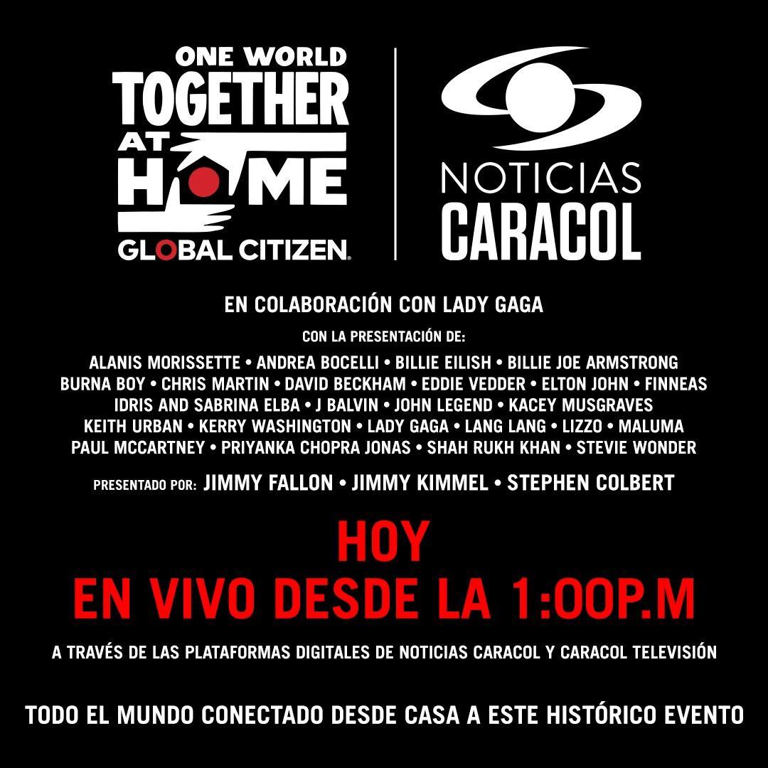Noticias Caracol (@noticiascaracol) on Twitter photo Conéctese hoy, desde la 1:00 p.m., a la transmisión EN VIVO del concierto #TogetherAtHome, por las plataformas digitales de <a href="/NoticiasCaracol/">Noticias Caracol</a> 📲 💻
Esto es ‘Un mundo: juntos en casa’ 🌎🏡 >> bit.ly/2yniqFW Conéctese hoy, desde la 1:00 p.m., a la transmisión EN VIVO del concierto #TogetherAtHome, por las plataformas digitales de <a href="/NoticiasCaracol/">Noticias Caracol</a> 📲 💻
Esto es ‘Un mundo: juntos en casa’ 🌎🏡 >> bit.ly/2yniqFW