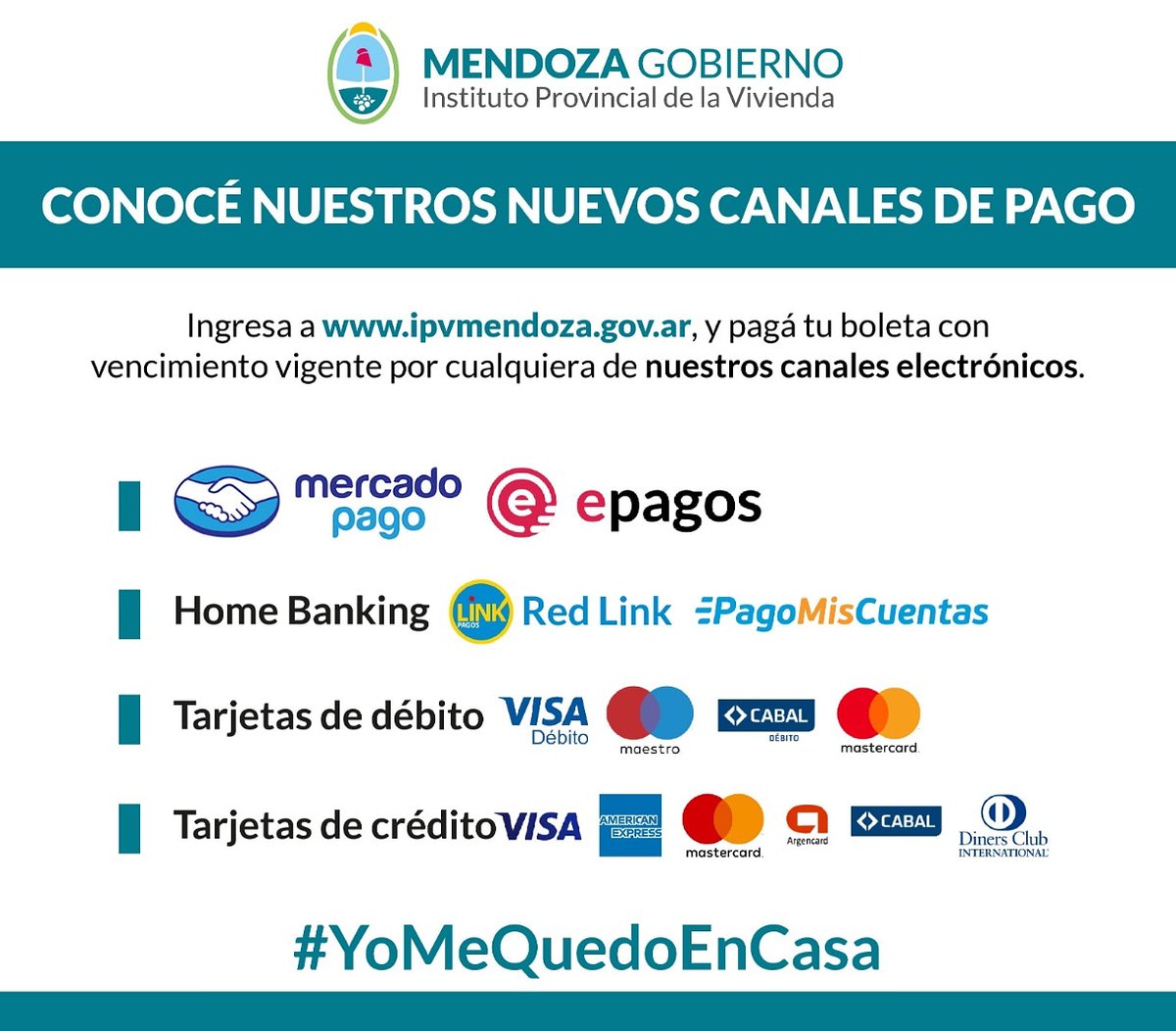 marioisgro's tweet photo. Desde el @MendozaIpv se sumaron dos nuevos canales de pago: @mercadopago y #EPagos
De esta manera nos aseguramos de que sigas cumpliendo con la cuarentena.
#QuedateEnCasa https://t.co/aVyjDHvOYK