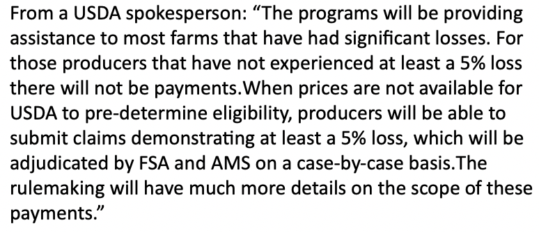 I just updated the  @SuccessfulFarm story again with the response I got from  @USDA when I asked, "Is there a list of crops that are eligible for direct support under part one of the program?"Here's a screenshot of what a spokesperson had to say: