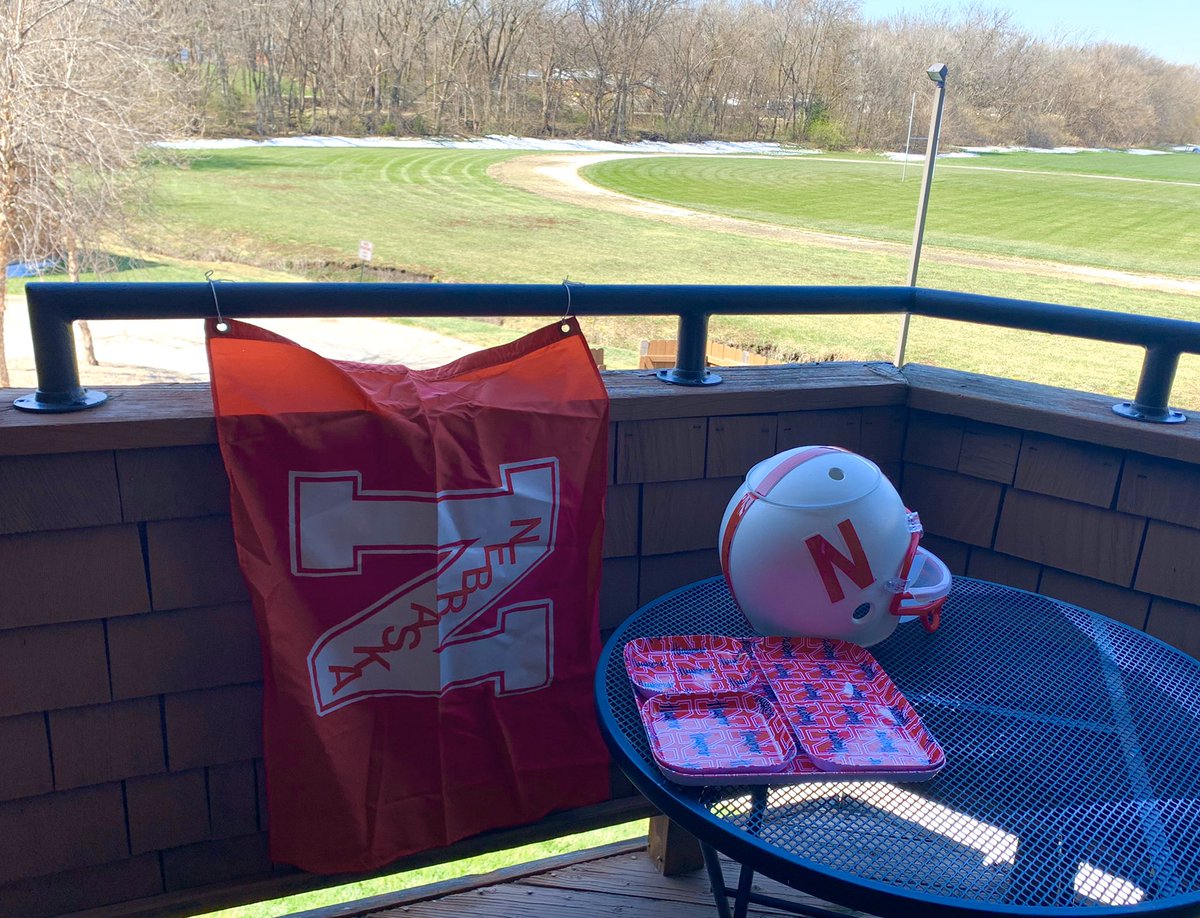 MelanieG_Writer's tweet photo. Last night I dreamt I was headed to the spring game only to realize I lost our tickets. Woke up & remembered there was no game. If I can’t be at the stadium, I can be with my football family in spirit. Setting up solo tailgate on my deck. #GBRUnited #Huskers #VirtualSpringGame https://t.co/M6TvIuKFtZ