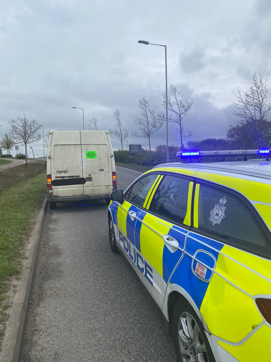 PoliceStow's tweet photo. Two days and two vehicles seized in #Stowmarket. Today for a van being driven with #NoInsurance. Also reported for a wheel with only 0.82mm tread. #PC852 #PC1696 https://t.co/y2vTjR10bQ