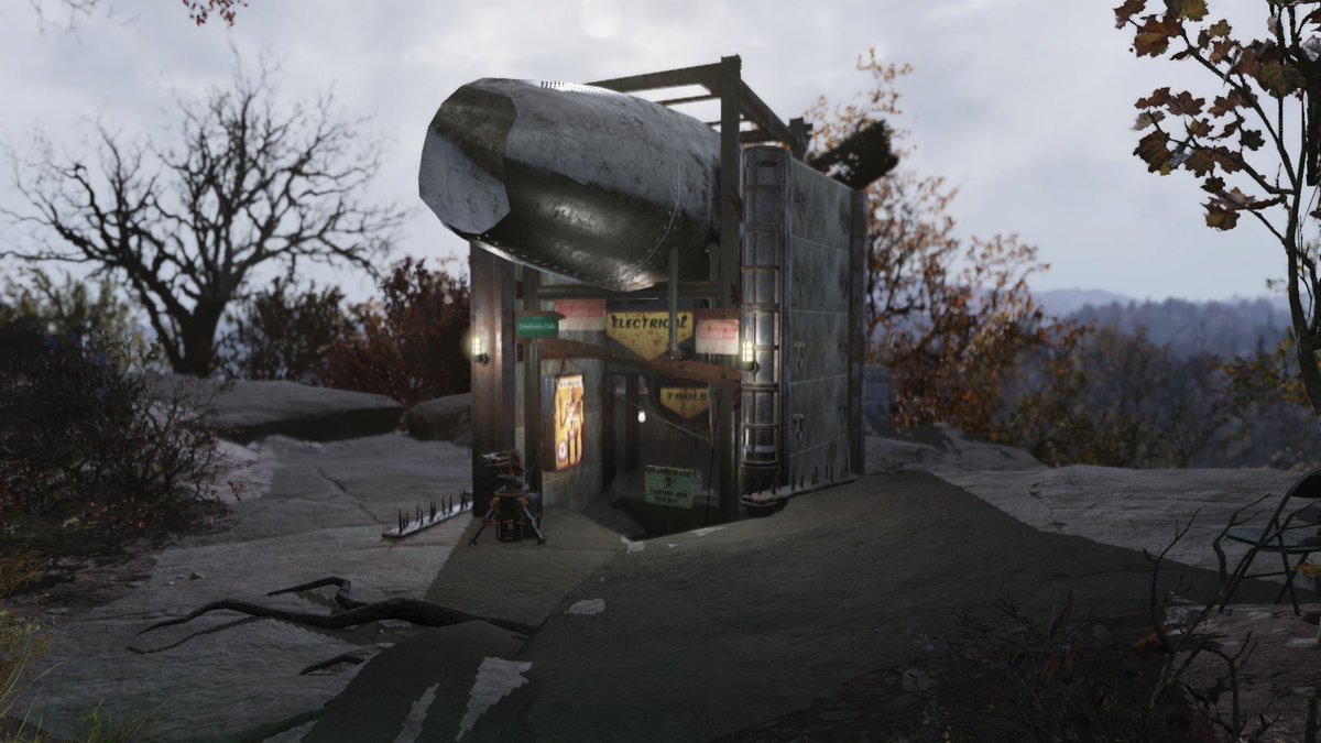 Karlton8's tweet photo. SECRET Base has a top hole entrance and nice walk in. Dr. Plasma is back! #Fallout76 #Wastelanders  @lleggster https://t.co/klkzJYbFvS