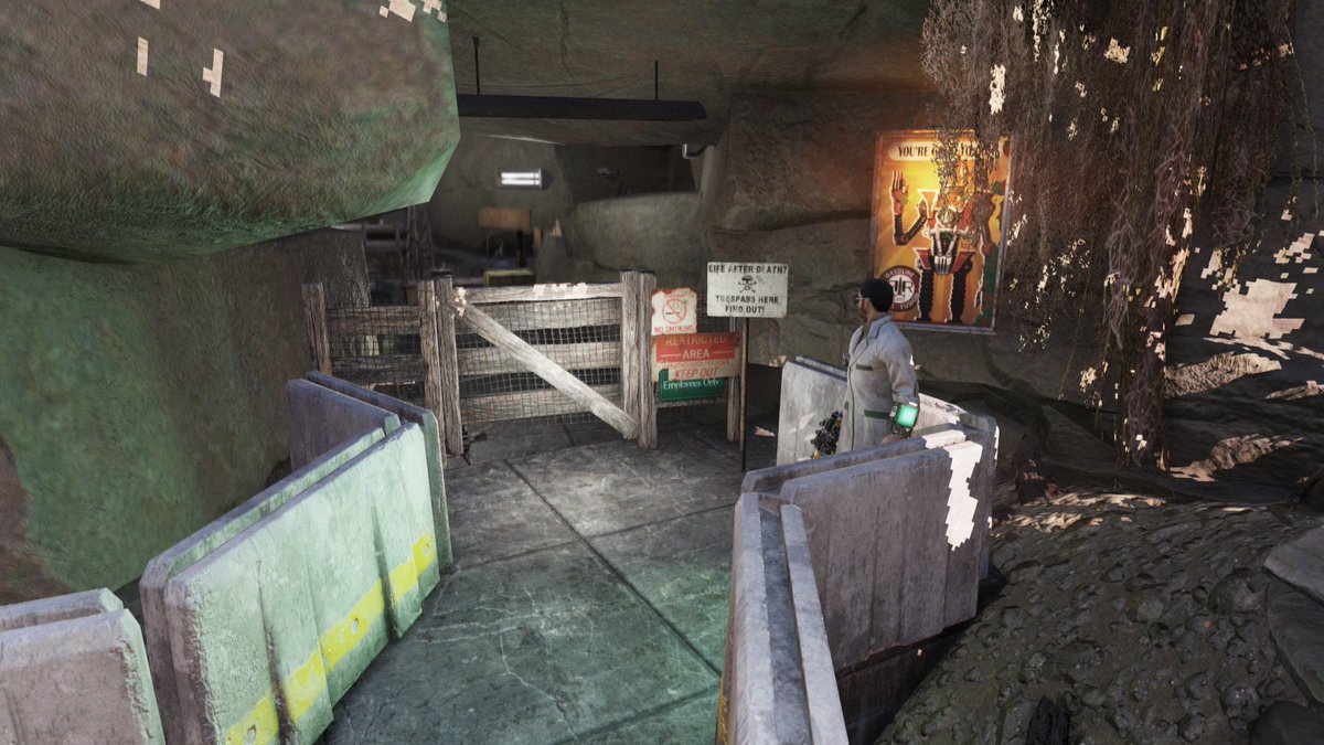 Karlton8's tweet photo. SECRET Base has a top hole entrance and nice walk in. Dr. Plasma is back! #Fallout76 #Wastelanders  @lleggster https://t.co/klkzJYbFvS