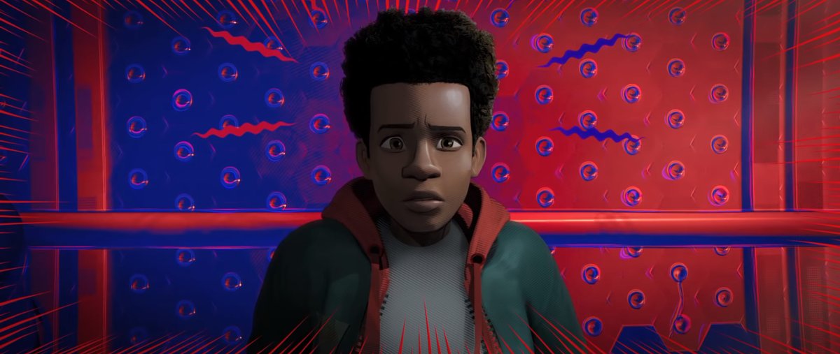 Before Miles met Peter, his uncle was the biggest role model he had. So his Spider-Sense initially had the colors of the Prowler... until he met Spider-Man!