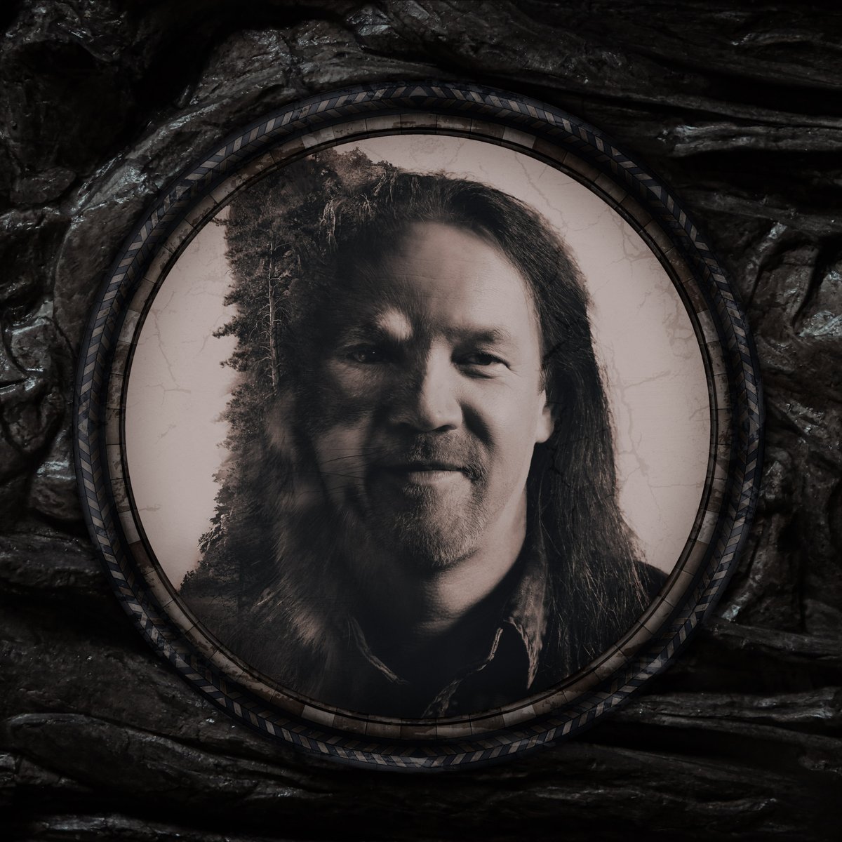 NightwishBand's tweet photo. A little story about Kai Hahto's picture in the HUMAN. :||: NATURE. booklet. The other half of his face is actually his lovely dog Steve. (Of course named after Steve Harris.) 😀 https://t.co/PojmzNcHkA