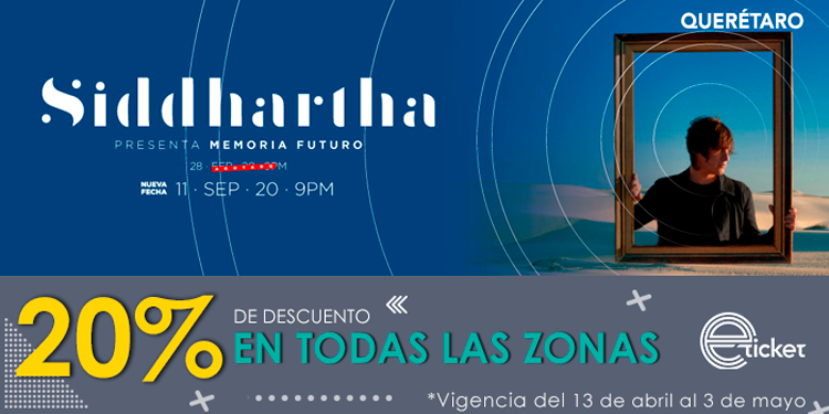 eticket's tweet photo. #Querétaro obtén un 20% de descuento en #AbrilContigo para que no te pierdas la oportunidad de asistir al concierto de @IamSiddhartha en tu ciudad.
#Querétaro ▶ https://t.co/R0IdcrwaZo https://t.co/d6weDBxk11