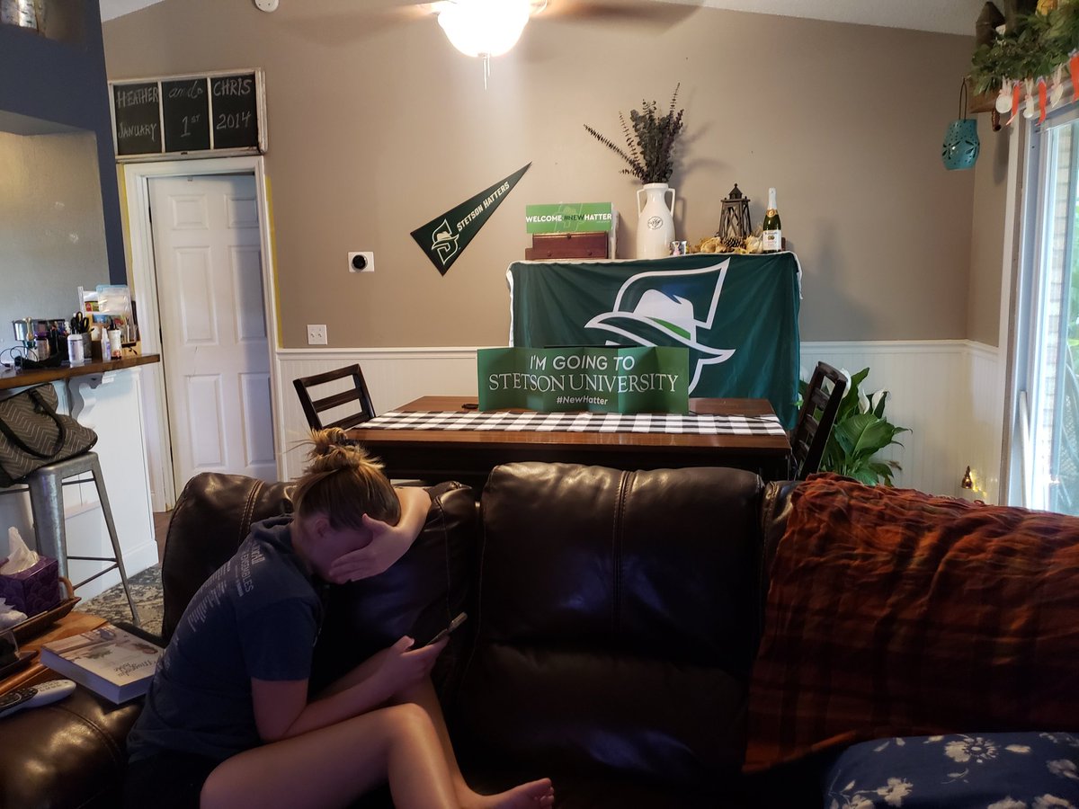 Cahillmomof6's tweet photo. Well it is Hatter Saturday and although this is not how we planned it, we are making the best of it! Congratulations Maddie! We are so proud of you! #NewHatter #FutureHatter #HatterSaturdayVirtualStyle #SecondGeneration #StetsonEd #ProudMomma #WeveGotThis #Quarantine2020 https://t.co/5X0KC7bVo3