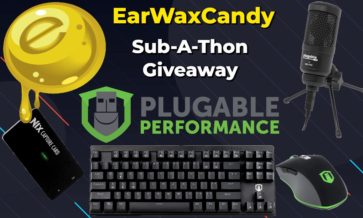 EarWaxCandy's tweet photo. Sub-a-thon day! I've partnered with @PlugableGaming to give away a prize pack that includes a keyboard, mouse, capture card and microphone! https://t.co/or1q5DYKJO

Giving out secret codes all day at https://t.co/IWdFitaHsK https://t.co/wv4VLhNpKi