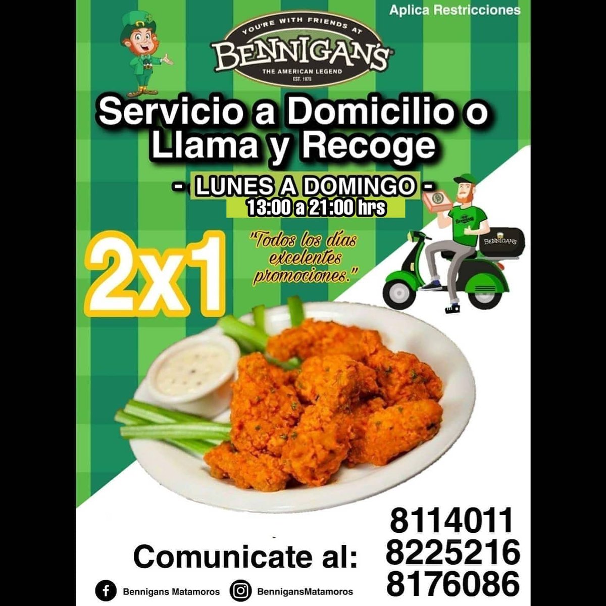 BennigansMaat's tweet photo. 💚 Si tienes antojo de unas Alitas o Boneless. Deberías probar nuestra promocion 2x1 Disfruta de nuestro sabor legendario ☎️🛵 Marcanos para ordenar tu pedido o pases por el y lo disfrutes en casa. ☺️ ✅ 8688114011 📲
✅ 8688225216 📲
✅ 8688176086 📲 https://t.co/cPb6FnI8aL