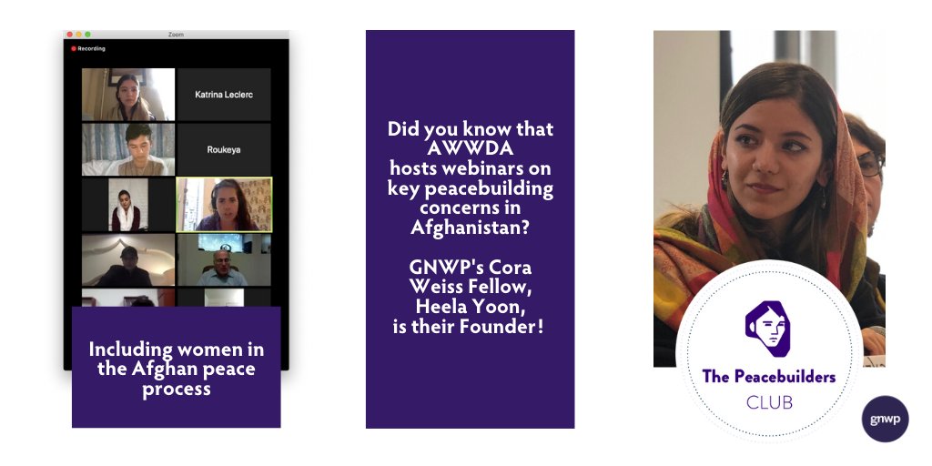 gnwp_gnwp's tweet photo. 🕊Did you know that @Awwda_ hosts webinars on key peacebuilding concerns in #Afghanistan🇦🇫?
GNWP's Cora Weiss Peacebuilding Fellow, @yoon_heela, is the founder of #AWWDA. ✨
Today's webinar 👉 Including women in the Afghan peace process 🙋🏽♀️ #WomenBuildPeace https://t.co/M2fs7ItZpd