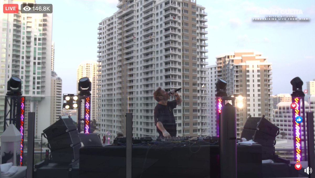 SheliNBC6's tweet photo. David Guetta playing 2-hour set from Miami while raising money to feed families, drawing out people to their balconies, 100k more online, and uplifting spirits is one of the brightest moments during this crisis.  It's clear, we needed this! @nbc6 @davidguetta @FeedingSouthFL https://t.co/KCol59lknE