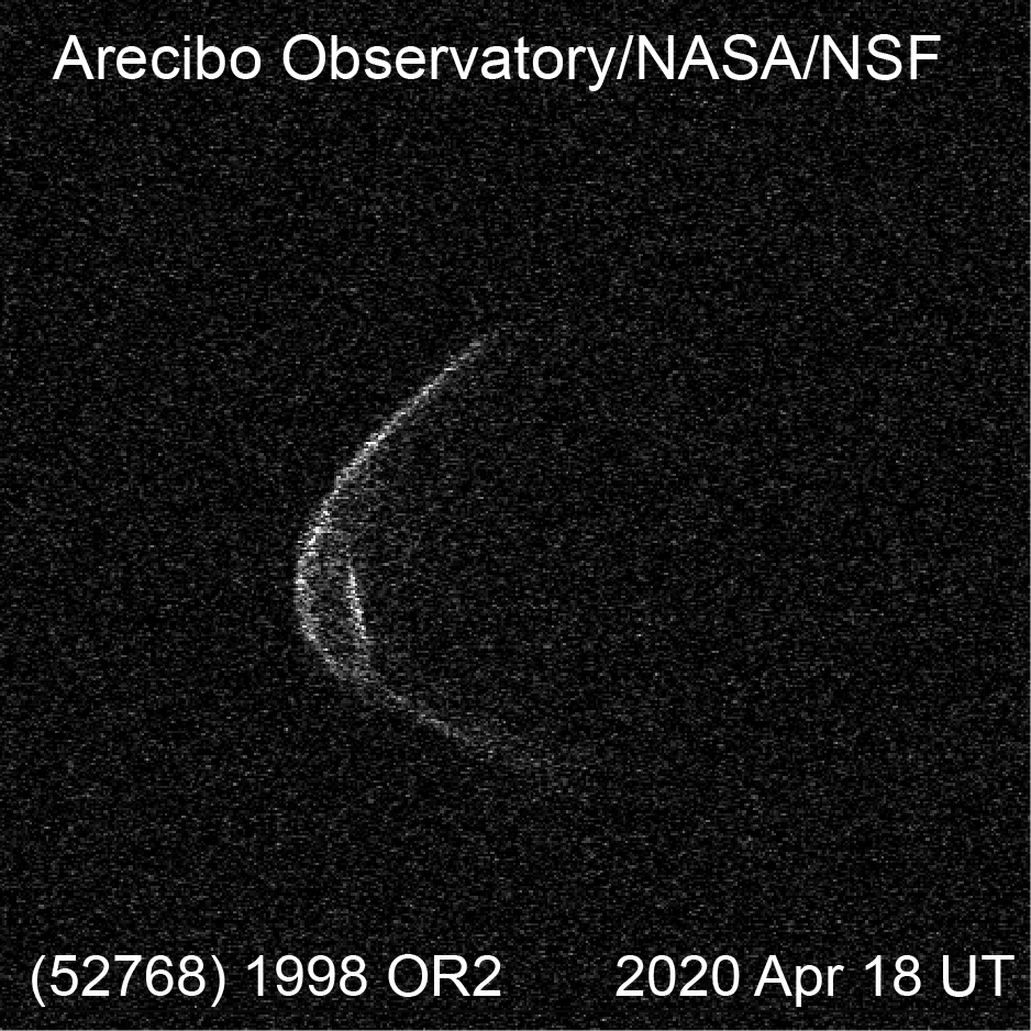 AreciboRadar's tweet photo. #TeamRadar and the @NAICobservatory staff are taking the proper safety measures as we continue observations. This week we have been observing near-Earth asteroid 1998 OR2, which looks like it's wearing a mask! It's at least 1.5 km across and is passing 16 lunar distances away! https://t.co/X2mQJCT2Qg