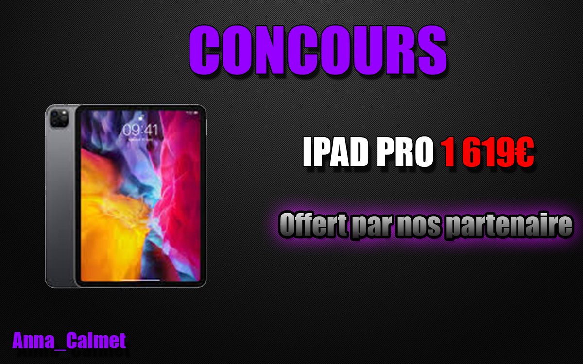 Anna_Calmet's tweet photo. 🎁 [#CONCOURS] [#ANNACONCOURS] [#GIVEAWAY] ! 

💋Tentez de remporter un IPAD PRO D'une valeur de 1619€

Pour participer :
❗️- #RT ce tweet 
❗️- Follow @Anna_Calmet
 &amp; Mentionne un ami(e) en commentaire.

300 RT pour le tirage https://t.co/y5FYCHArPu
