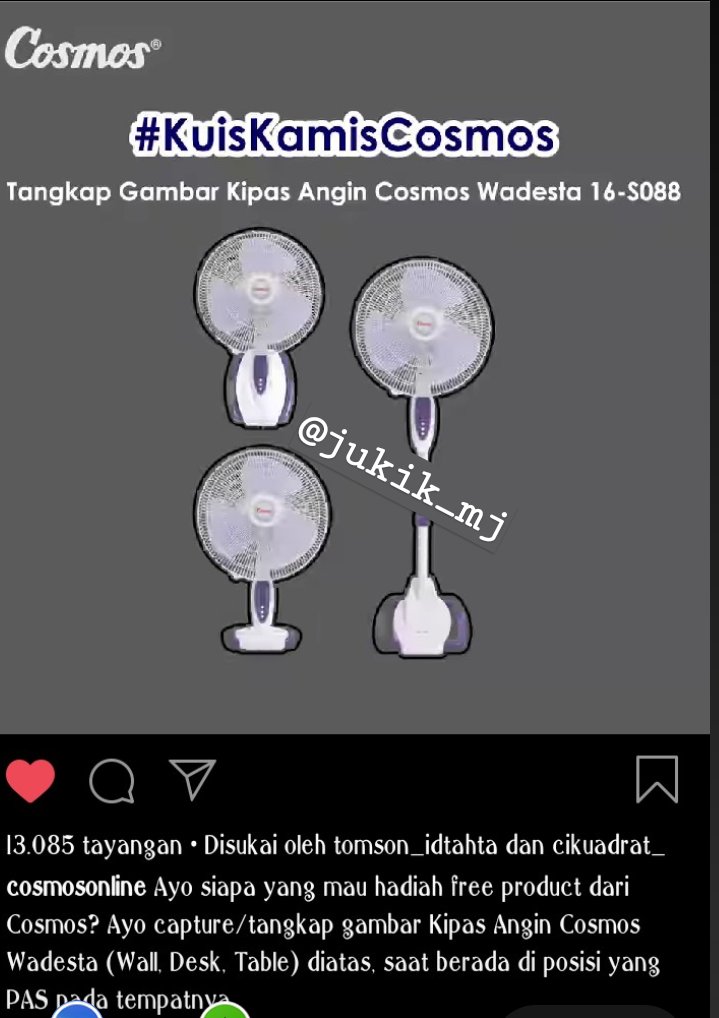 Aku berhasil Capture Kipas Angin Cosmos Wadesta ( Wall, Desk, Table ) tepat pd tempatnya <a href="/cosmosonline/">cosmosonline</a>
.
Ikutan yuk guys 
<a href="/tiasulies/">Suliestiyah</a>
<a href="/BamzJunior/">BamsJunior</a>
<a href="/F1tr1_Ar/">Fitri Ariani</a>
<a href="/RikiiF/">Riki Firmansyah</a>
.
My Instagram : @jukik_mj
My Twitter  <a href="/juki_mj/">Marzuki Achmad</a>
Facebook : Marzuki Achmad
TikTok  @jukik_mj
Youtube : Achmad Marzuki