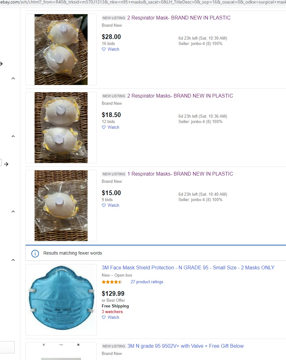Puddles_Dogo's tweet photo. @AskeBay @mrrm_1994 Obviously, I don't see that effort. There are quite a fiew listings selling n95 masks that our health workers don't have enough but those unethical sellers are profiting by inducing a bidding war to make huge profit. https://t.co/qrr0dCDn1Y
