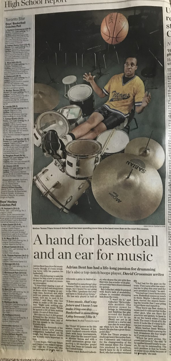 DavidBGrossman's tweet photo. A Toronto high school basketball athlete way back @BMT_CSAC ... he had a passion for music - a drummer. Success story, he's performed with Drake, Jay-Z, etc. In 2005, here's Adrian Bent @Abentimus - who didn't hesitate for photo and my story - a hand for hoops and ear for music. https://t.co/RRQyT510iZ