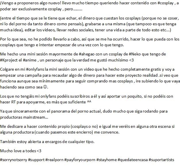&iexcl;Vengo a proponeros algo nuevo! llevo mucho tiempo queriendo hacer contenido con #cosplay , a poder ser<a href="/tag/artist"class="tags"><span>#artist</span></a><a href="/tag/cosplay"class="tags"><span>#cosplay</span></a><a href="/tag/sorrynotsorry"class="tags"><span>#sorrynotsorry</span></a><a href="/tag/payforyourporn"class="tags"><span>#payforyourporn</span></a>
