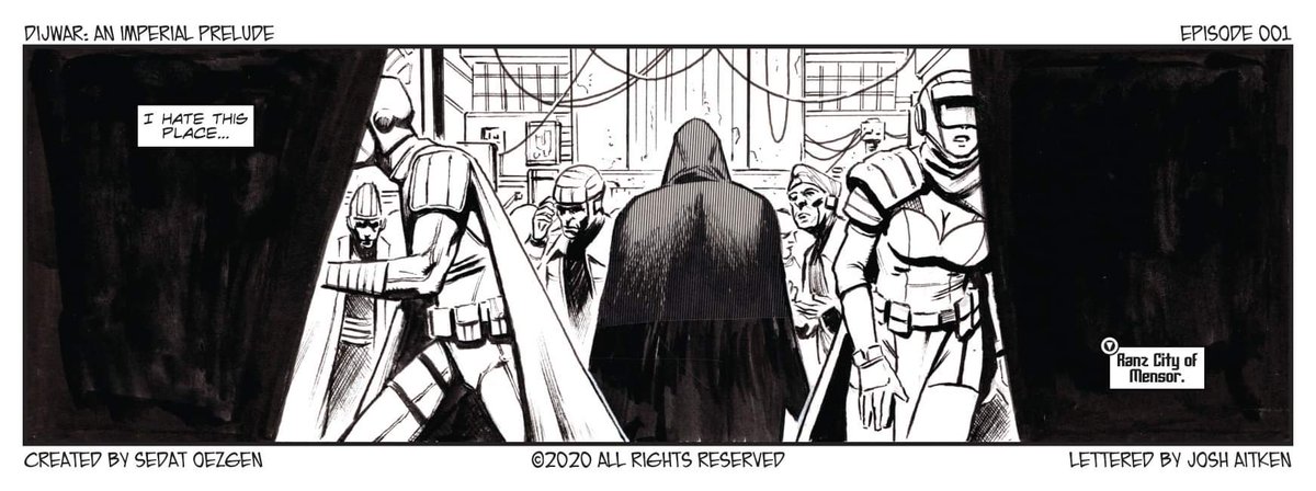 SedatOezgen's tweet photo. Friends
Here is the 1st panel from my Webcomic called "Dijwar:An imperial Prelude".
Art by me
Lettering by Josh Aitken
You can see a process video here
https://t.co/IFiTDoJqjQ
Follow me on YouTube&amp; insta #scifi #cyberpunk #webcomic #sciencefiction #dijwar  #art #artist #comicart https://t.co/D66rxWs4uD