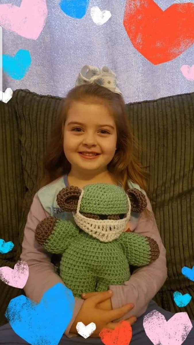 My little girl is over the moon with her NHS bear that she received today from a lovely lady that is making them to help support our children whilst we work & they are in lockdown #NHSBear #NHSThankYou #NHSHeroes #Keyworker #STHK  #ProudToWorkForTheNHS 💙🌈💙