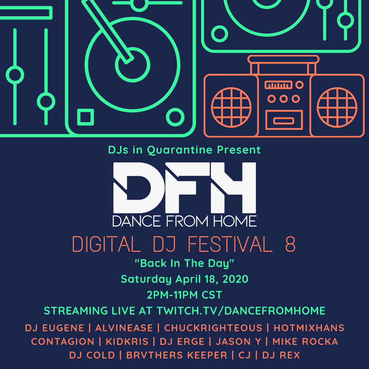 jeffmabi's tweet photo. We're live for DFH8 now til 11PM CST tonight! Nostalgic DJ sets inspired by venues and events mostly from Chicago! https://t.co/2R7nEuTVPm #DFHDDJF https://t.co/n0la3QaXyD