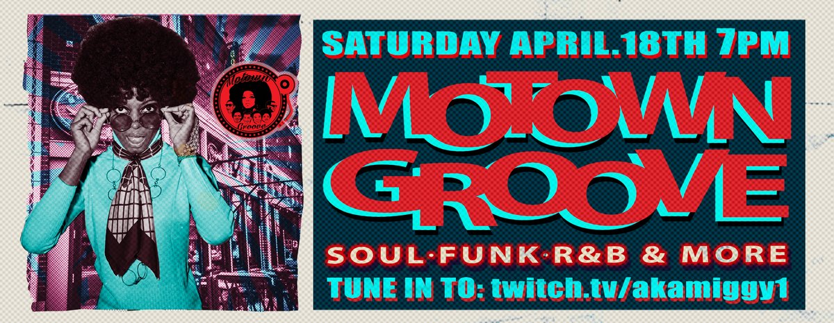 Tune in This Sat. at 7pm April 18th 2020
Motown Groove live-stream party Sat. with your host Aka Miggy twitch.tv/akamiggy1

We are still keeping the party going viva live-stream from this event page with the best in Motown,Soul, oldies and Funk
