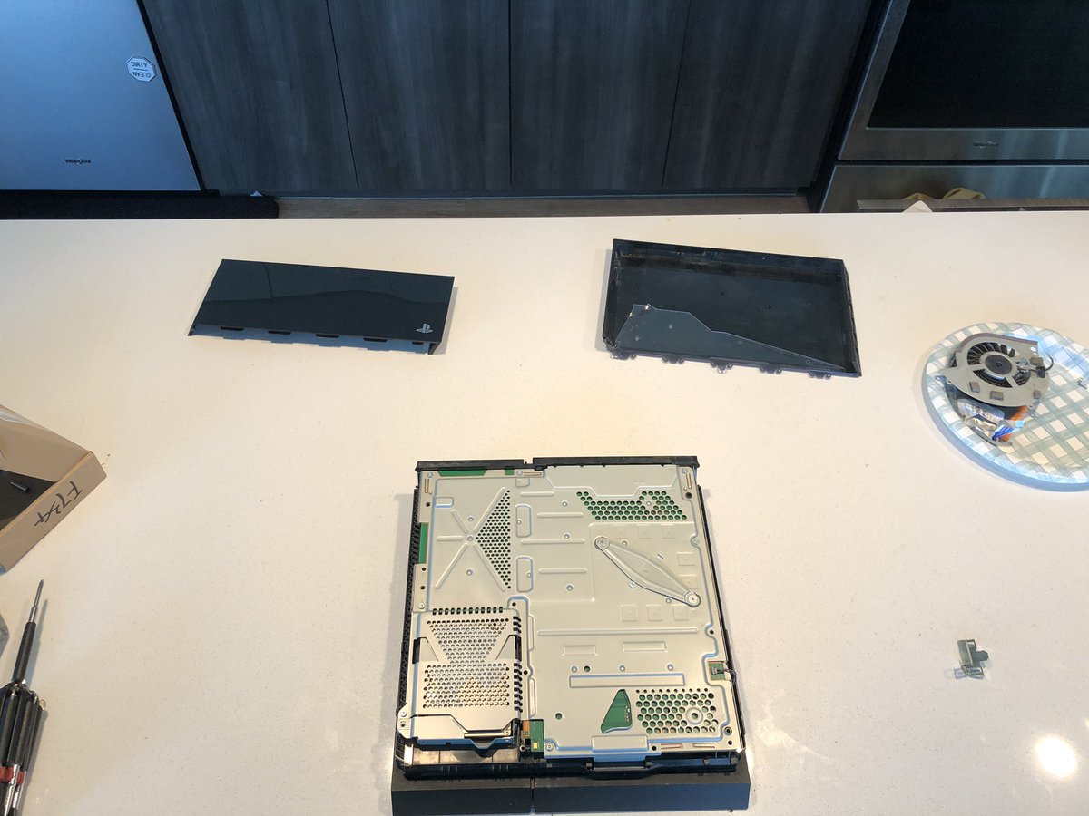 techtimefly's tweet image. full disassembly layout. let’s hope it powers back on. #systemrepair #playstation #gaming #diy