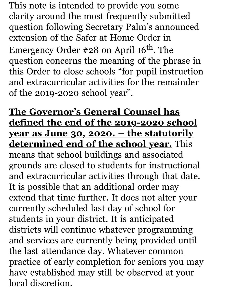 TravisBOUND's tweet photo. The Wisconsin Association of School District Administrators sent the following guidance to its members today. 

So no school sports activities can take place in June. I assume this would include not just spring sports but summer contact days. https://t.co/JdYBbfihrD