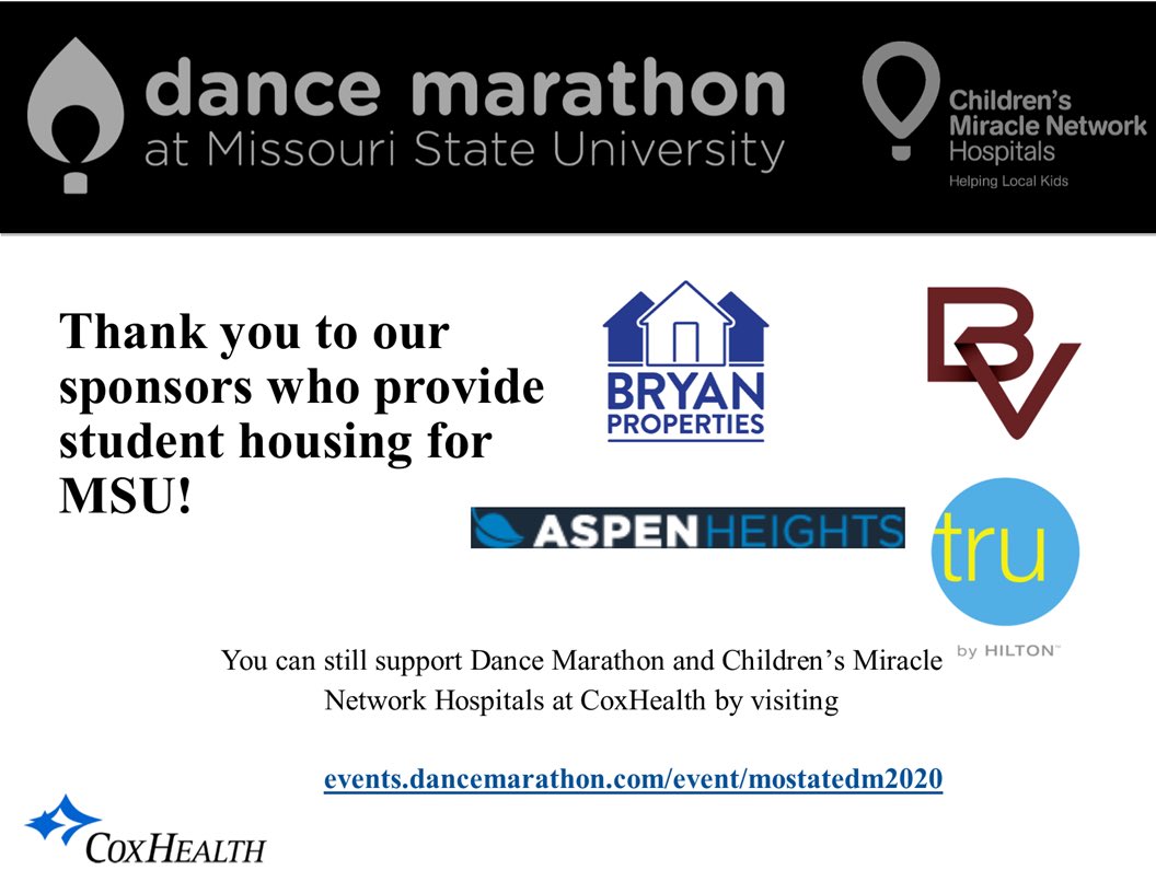 DMatMoState's tweet image. Thank you so much to our Dance Marathon sponsors who provide student housing for MSU!! We cannot thank you enough for all your support! 🙌🏼 #FTK