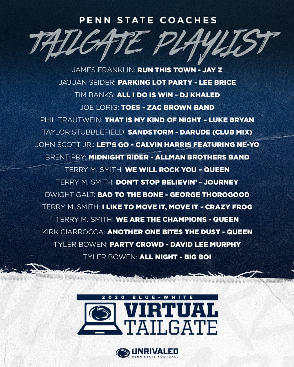 PennStateFball's tweet image. Keep the tailgate tunes lively with our staff's favorite jams! 🎵

Rock out here ➡️ bit.ly/2KcdE0F

#WeAre