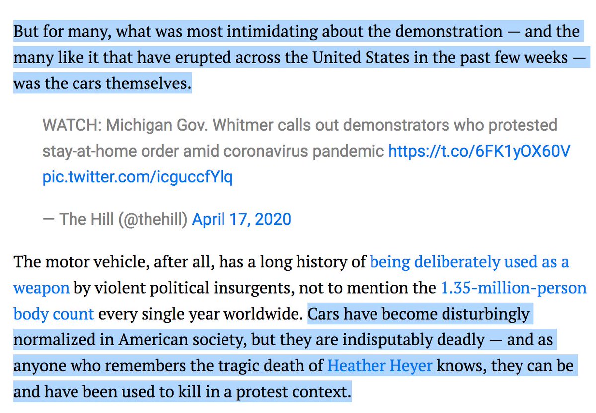 And, we are told, the worst part of it all was THE CARS THEMSELVES, not what the confederate flags or the swastikas represented. I mean, just ask anyone who remembers the death of Heather Heyer, amirite?