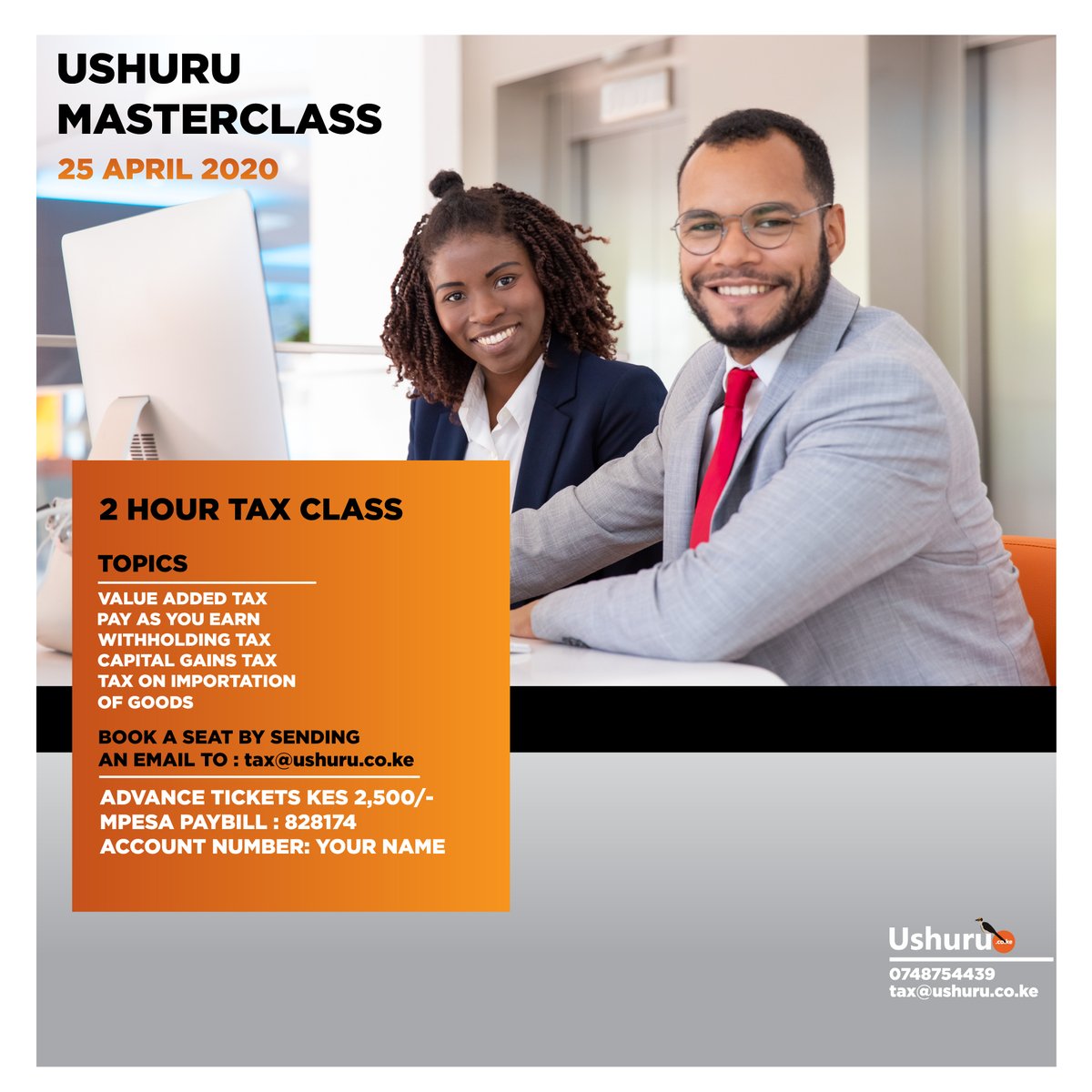 ushuru_co_ke's tweet photo. Sign up for the next #UshuruMasterclass on 25th April. Learn all you need to know about Kenyan taxes from the experts - email tax@ushuru.co.ke // https://t.co/hyNjnJjvUj https://t.co/5abqF6sCWV