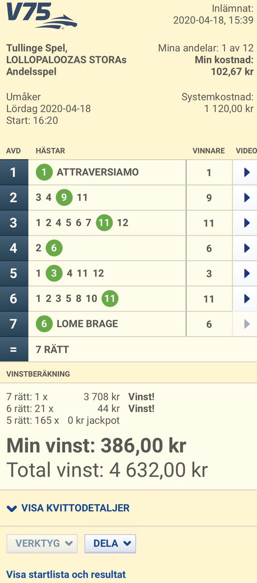 Jaja blev inte miljonär men 7an satt 🤟🏻 imorgon kör jag igen tillsammans med Amelia och då är de GS75 på Årjäng hoppas ni hänger med , dom brukar gå åt fort så in och haffa en!atg.se/tullingespel/s…