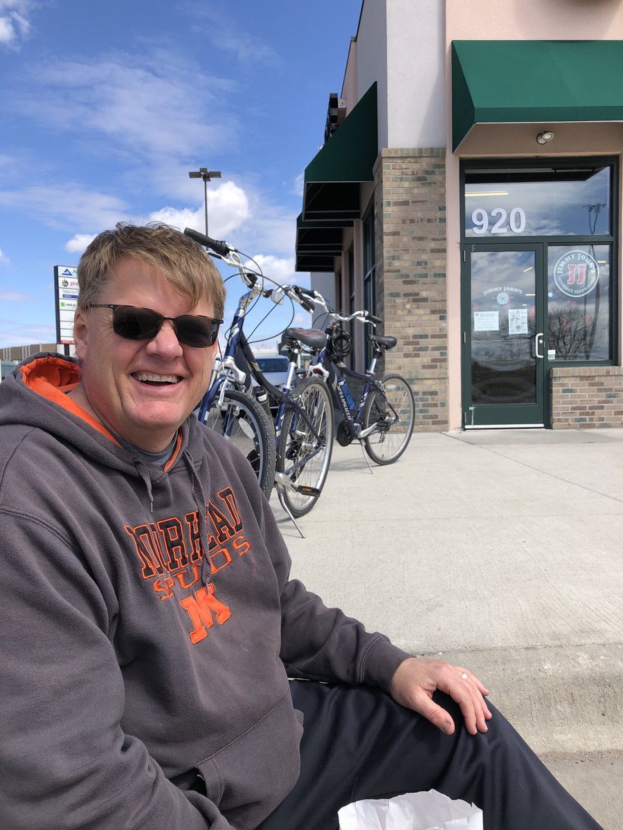 DrBrendaAH's tweet image. This is a first, day date drive-thru on our bikes and sit on the curb eating lunch. #VerySimple #FunDay #biking #sunshine ☀️❤️