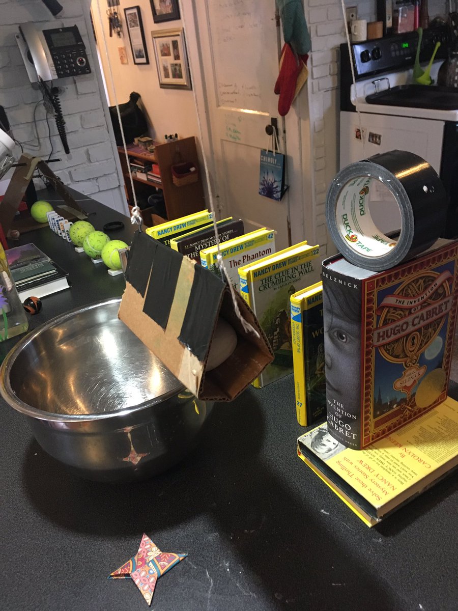 SachemHead's tweet image. Rube Goldberg experiment set up. #ScienceHomework