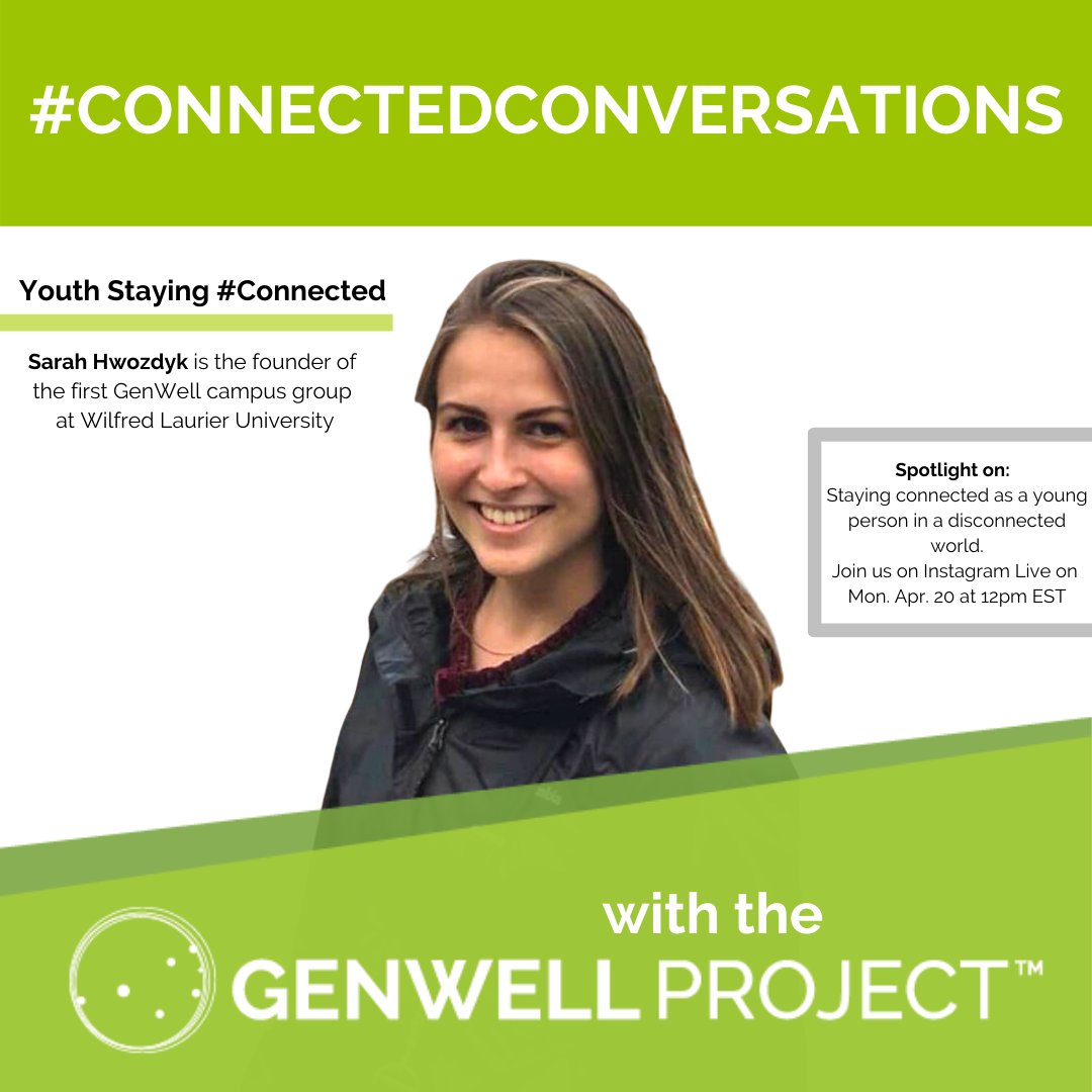 GenWellProject's tweet photo. Ready for another week of #meaningfulconnections? Join us for #connectedconversation on Monday at 12pm EST on Instagram Live to chat with Sarah Hwozdyk about how students are handling #COVID19. #InThisTogether https://t.co/x7iDuYOszE