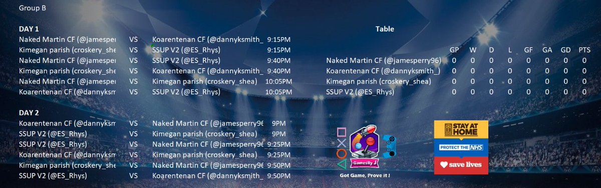 gamesbyj_'s tweet photo. Group B Fixtures - Day 1 and 2  - 9:15 Start https://t.co/GadQOOX9Rq