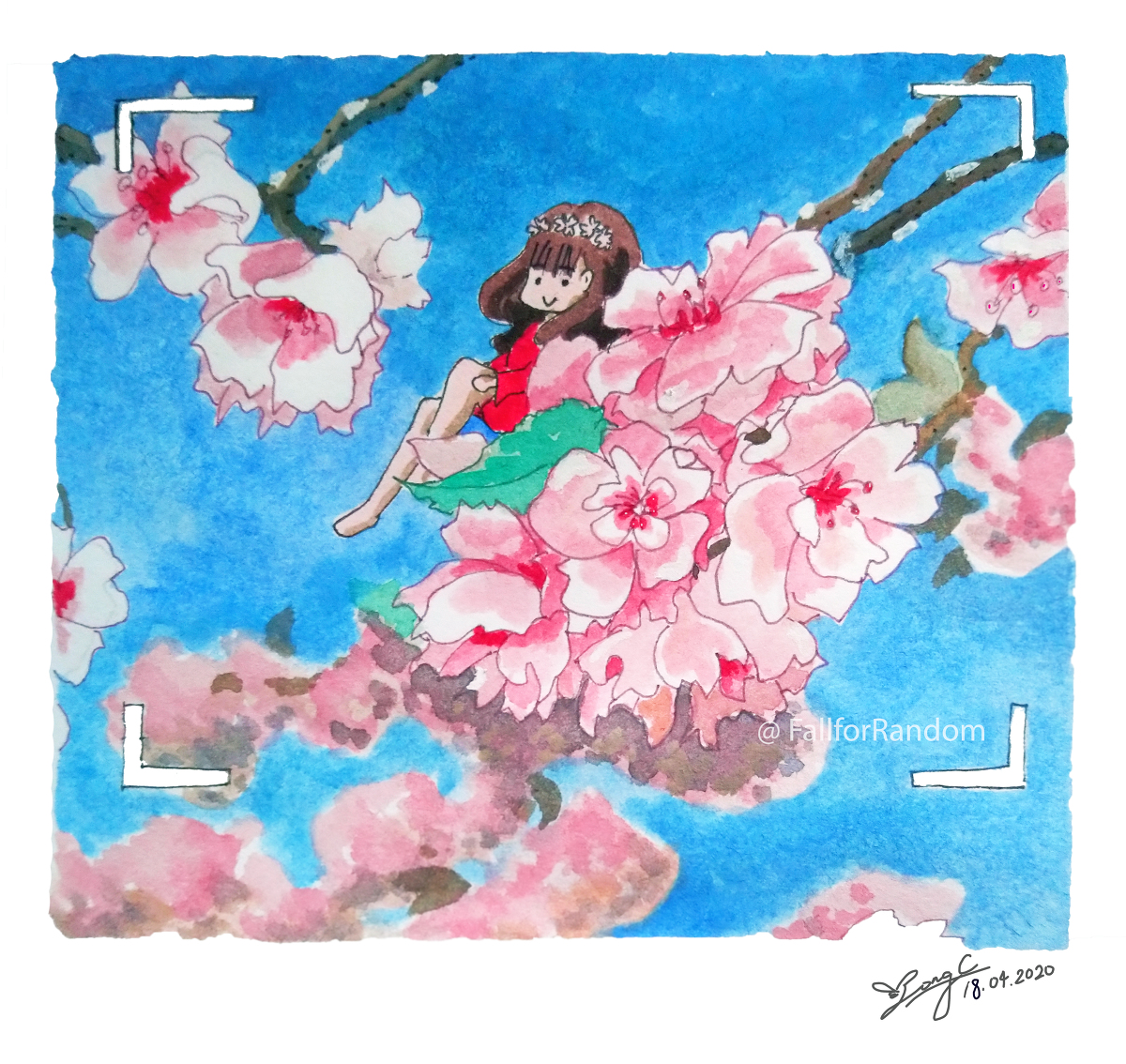 Rong Fall For Random 八重桜 Sakura Day 18 30 さくら 原創 透明水彩 イラスト 水彩画 女の子 風景 桜 八重樱 花 T Co Clmoa1tvxn