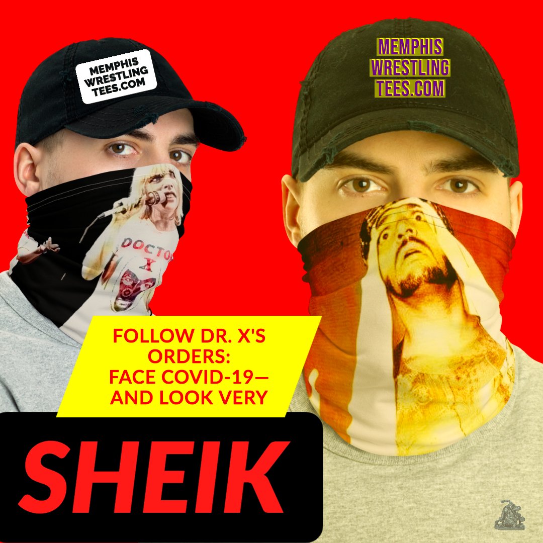 It's the Sheikest look of the pandemic. After burning so many victims, the Sheik can cover your face to help protect you from catching or spreading the COVID-19 virus with this 19" X 19" CPSIA COMPLIANCE-CERTIFIED BabyfaceMask™ from MemphisWrestlingTees.com.