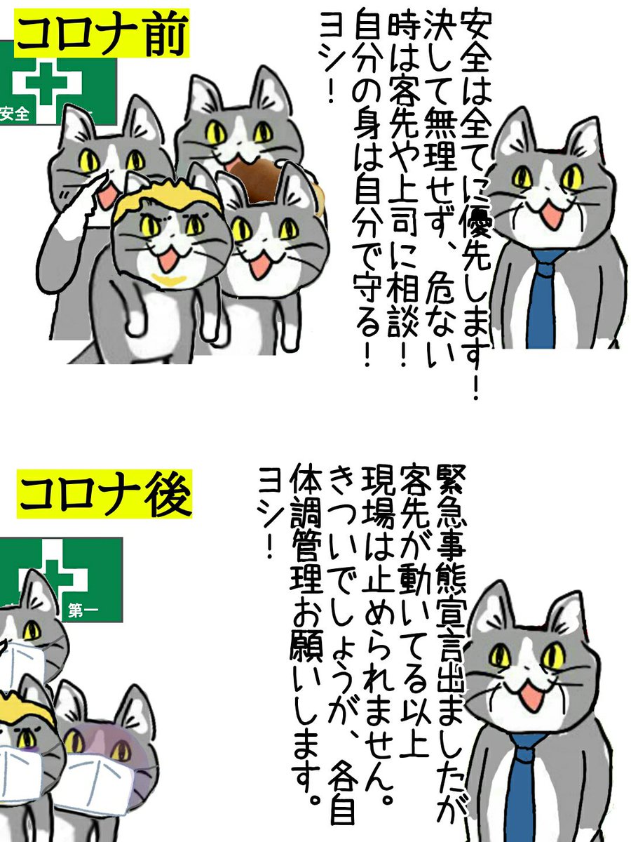 コロナ前はあんなに安全第一って言ってたのに、どうして… #現場猫 