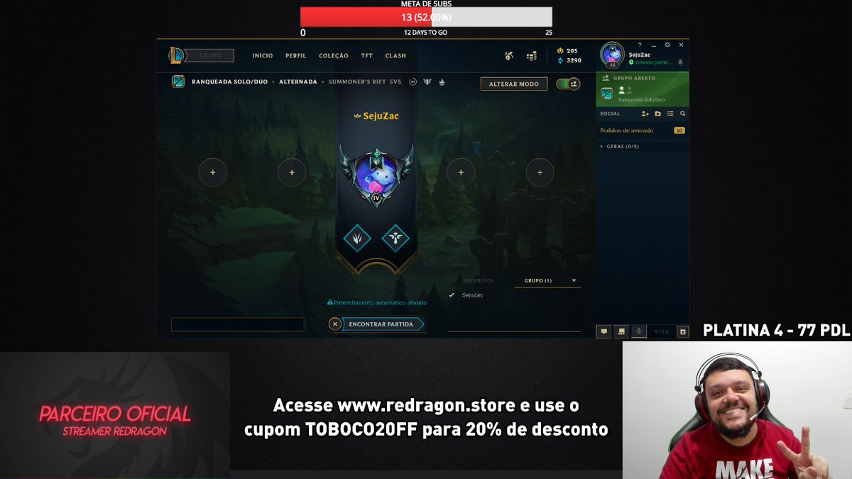 STREAM ON começando na smurf e mais tarde terminar a MD5 para o Diamante na main!

fb.gg/TobocoTV