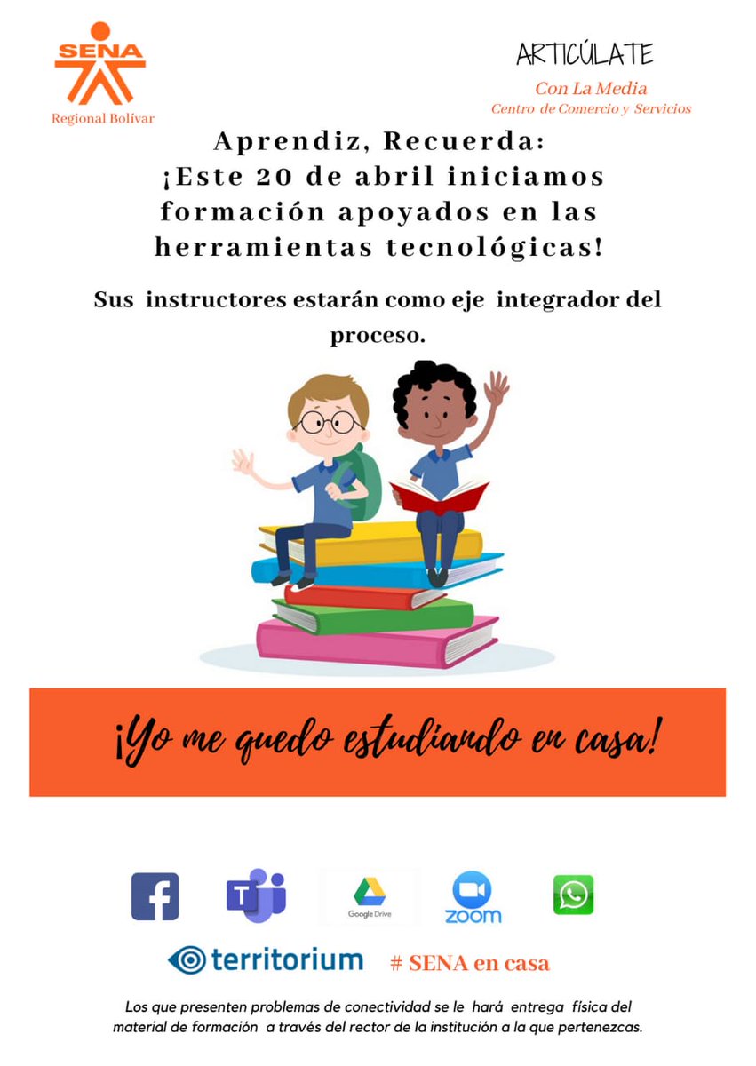 ylromeroSub's tweet photo. 📢Atencion: Aprendiz de Articulación con la Media! De regreso a formación✍️✍️ nuestros instructores de #CentrodeComercioyServicios @SENAenBolivar  están preparados para recibirlos virtualmente este lunes 20 de abril. Continuemos en la meta de #DobleTitulación desde #SENAenCasa https://t.co/tBAscjME1u
