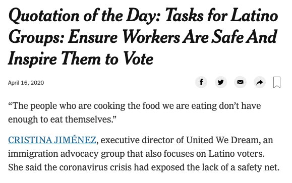 Cristina Jimenez My Quote Was Nytimes Quotation Of The Day Reminding You That The Undocumented Workers Keeping You Fed During This Pandemic From Farmworkers To Those Working In Grocery Stores